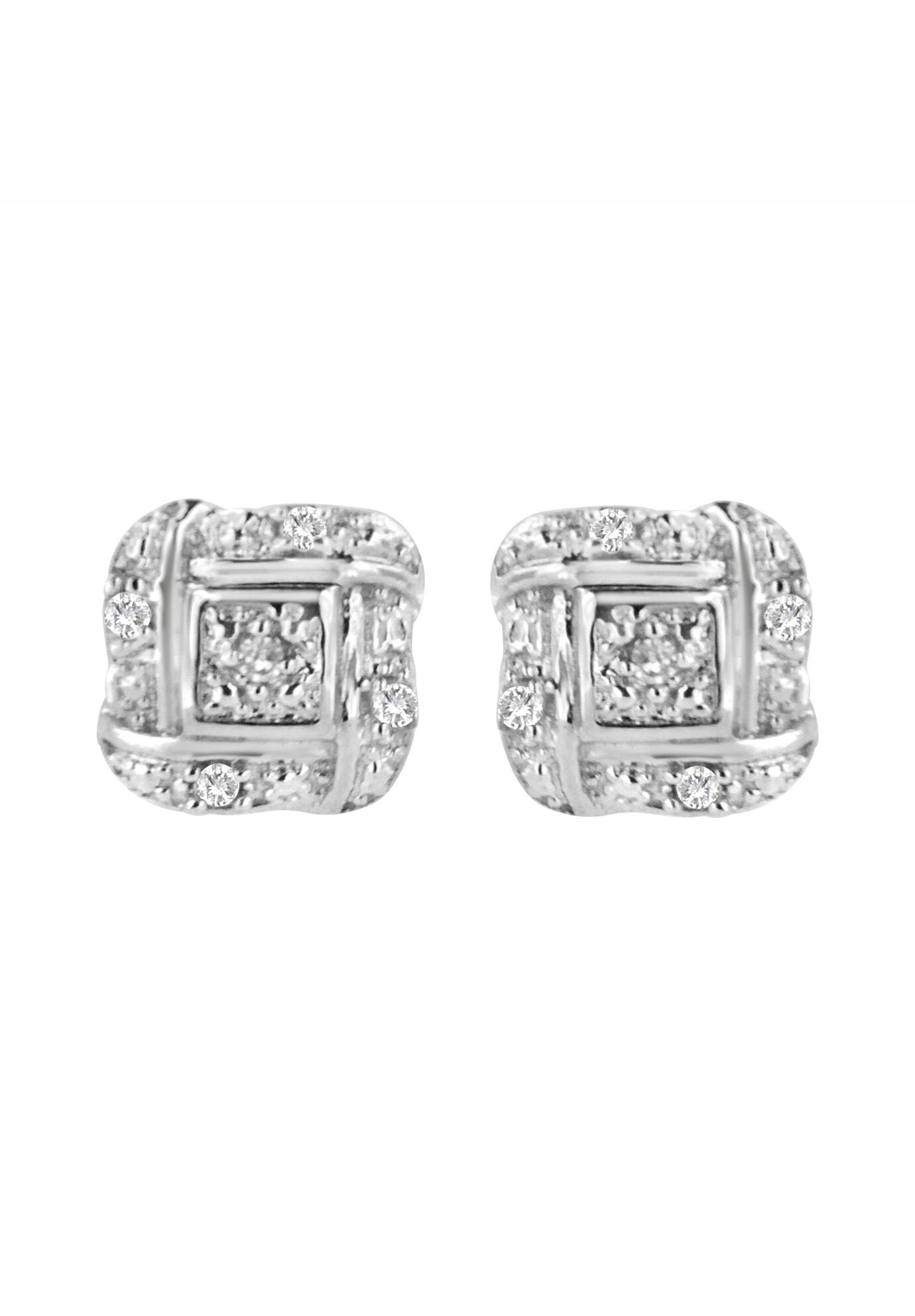 Sterling Silver Roundcut Diamond Accent Swirl Square Knot Stud Earrings, WHITE, hi-res image number 0