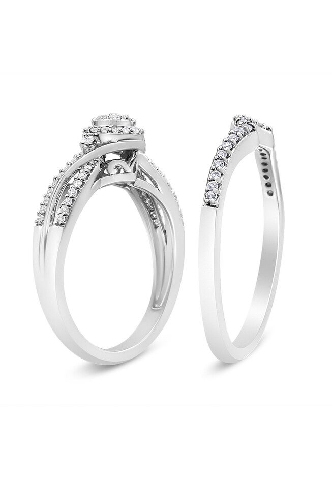 Silver 1/3 Cttw Composite Diamond Frame Bypass Bridal Set, , alternate image number null