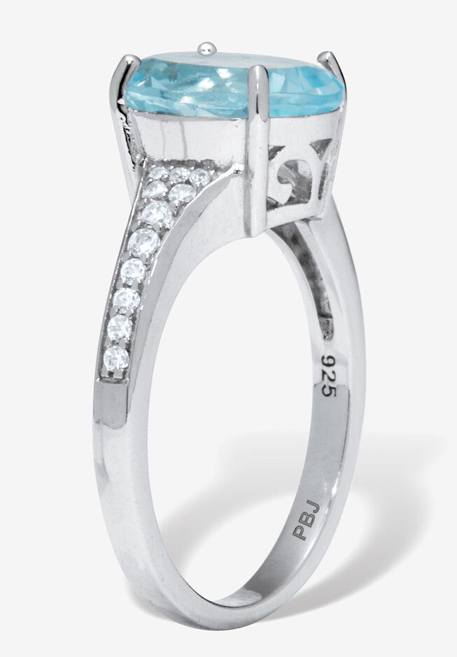 4.70 Tcw Oval Cut Genuine Blue Topaz And Cubic Zirconia Sterling Silver Ring, , on-hover image number null