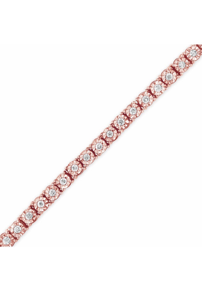 Rose Gold Plated Sterling Silver Miracleset Diamond Round Faceted Bezel Tennis Bracelet 7 inches, , alternate image number 4
