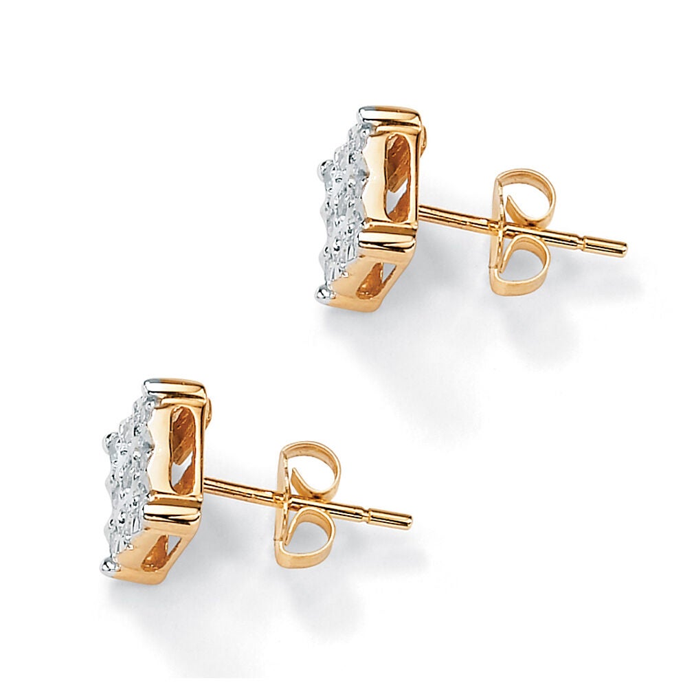 1/7 TCW Round Diamond 10k Yellow Gold Square-Shaped Stud Earrings, WHITE, on-hover image number 1