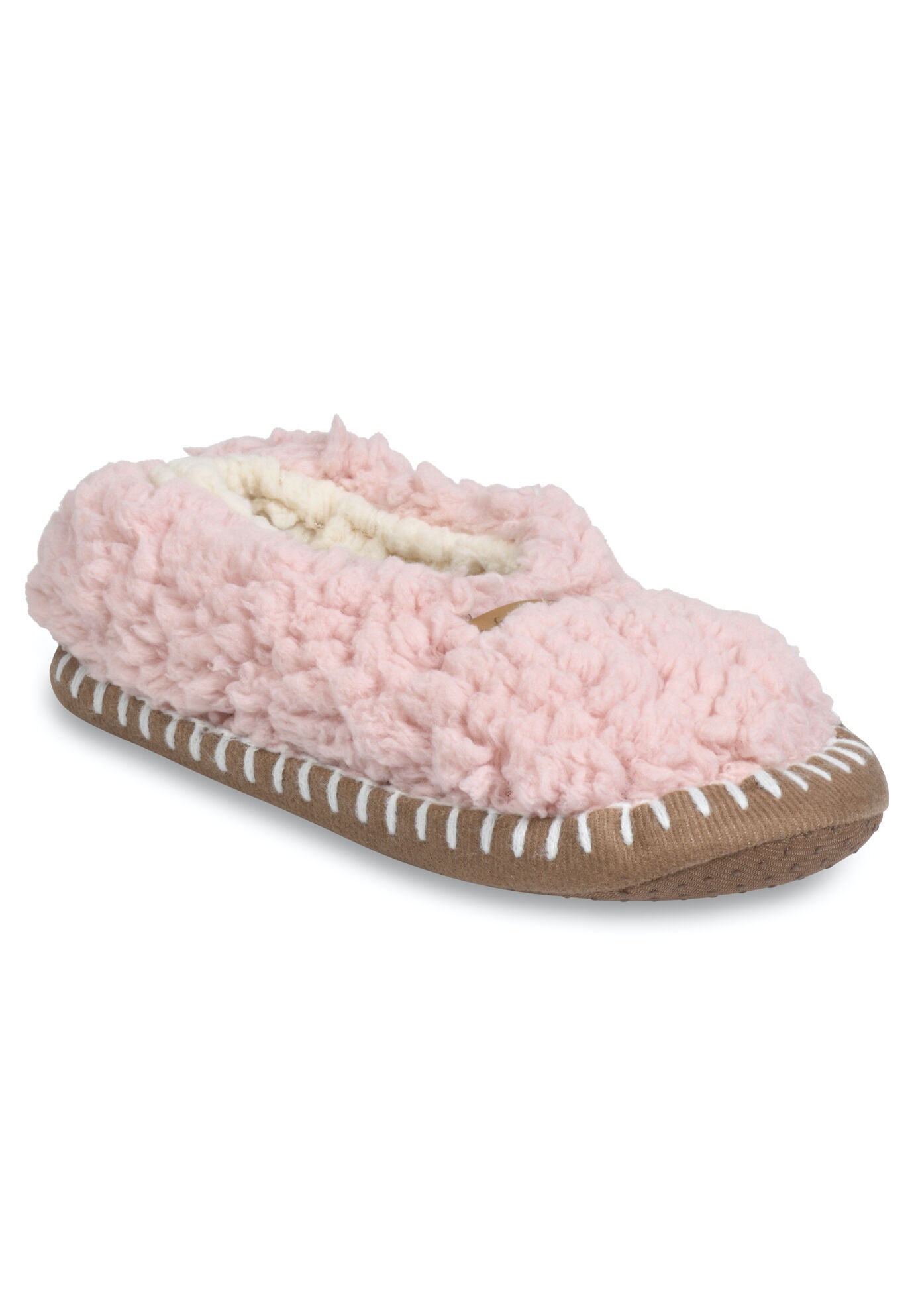 Womens Faux Shearling Mocassin Slipper With Sidewall Slippers, PINK, hi-res image number 0