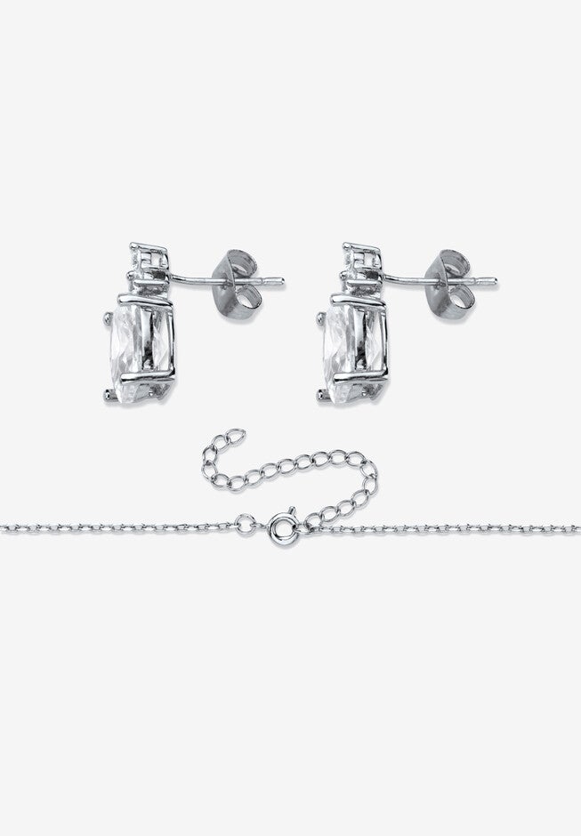 Platinum-Plated Oval Cubic Zirconia Set, , on-hover image number null