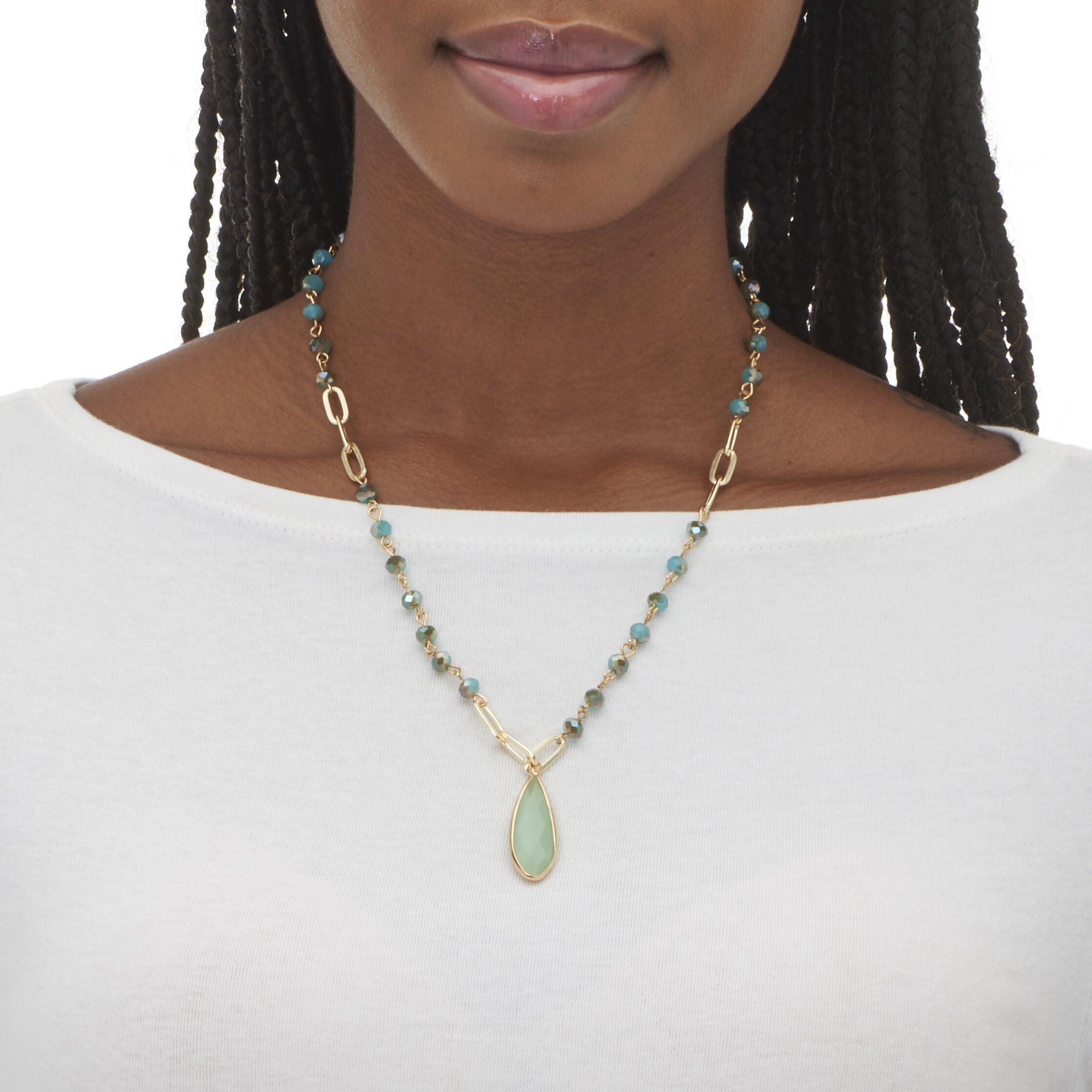 Opaque Green Crystal and Genuine Aventurine Goldtone Jewelry Set, GREEN, alternate image number 2