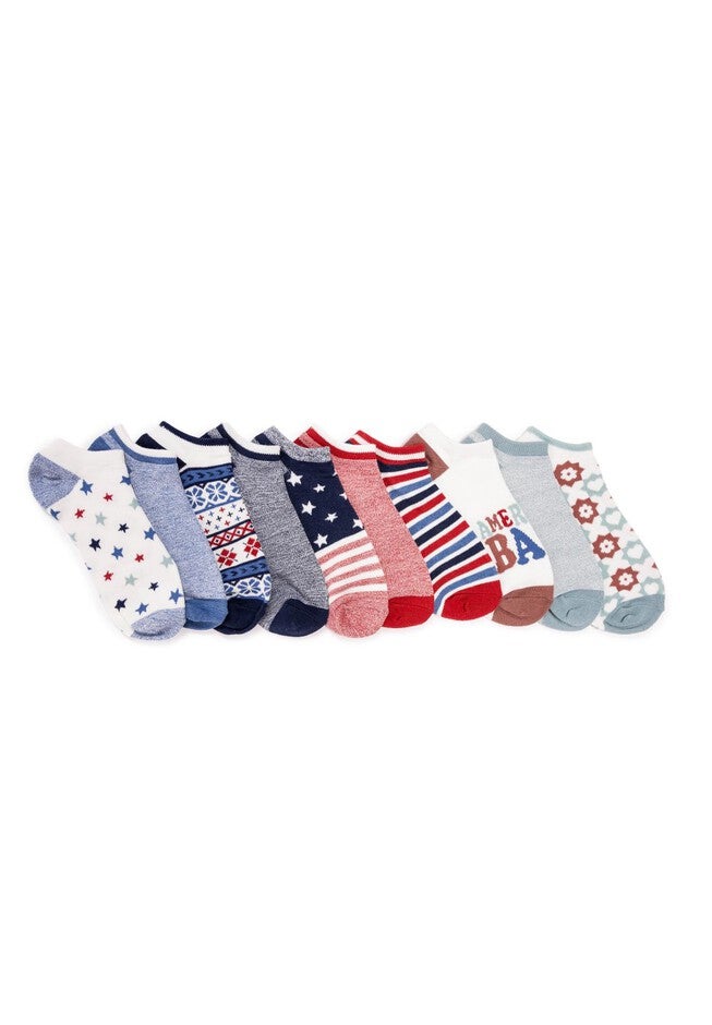 Women'S 10 Pack Low Cut Socks, RED WHITE BLUE, hi-res image number null