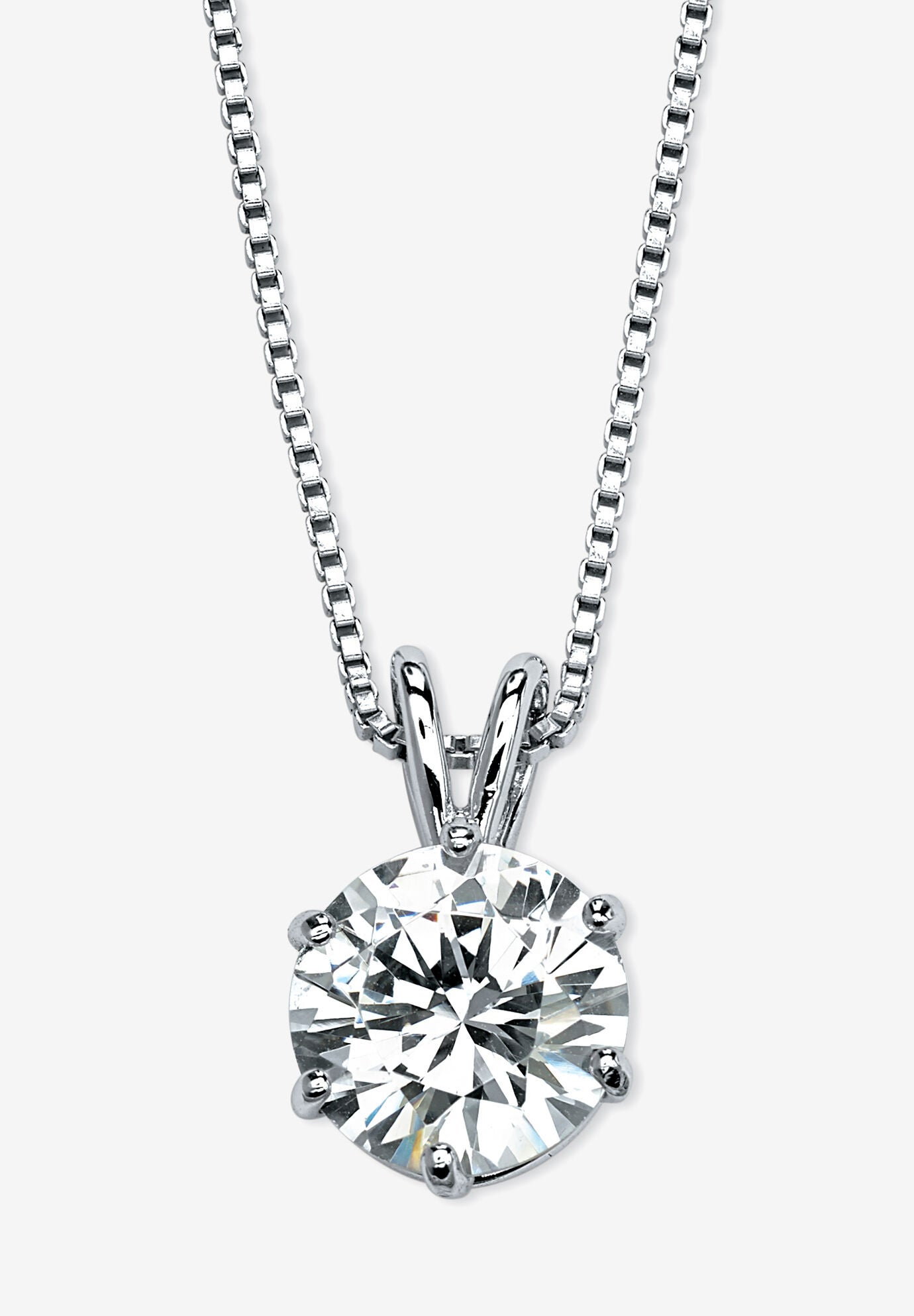 Platinum over Sterling Silver Solitaire Pendant Cubic Zirconia 18 inches, SILVER, hi-res image number 0