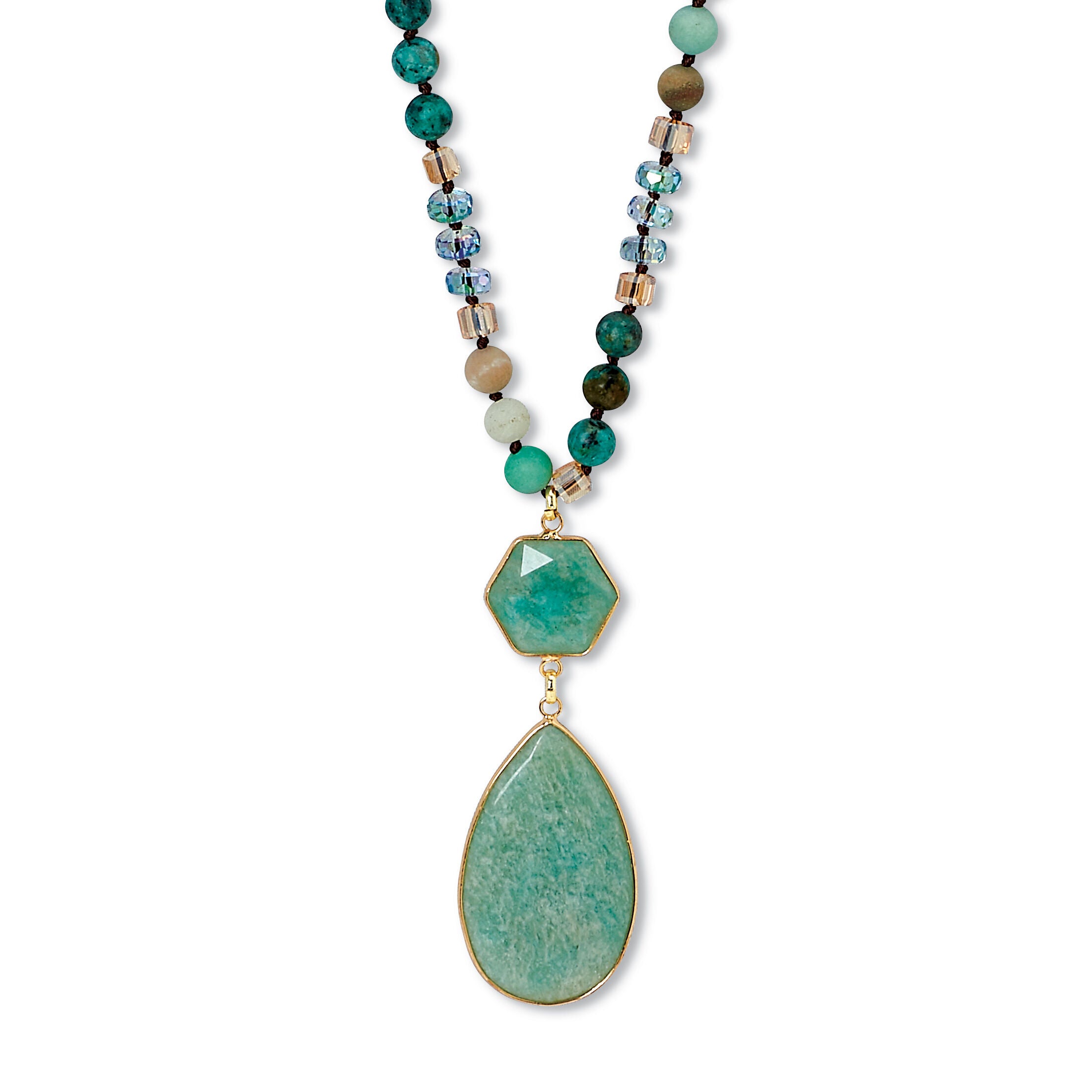 Genuine Green Aventurine Goldtone Beaded Drop Necklace 36-inch, GREEN, hi-res image number 0
