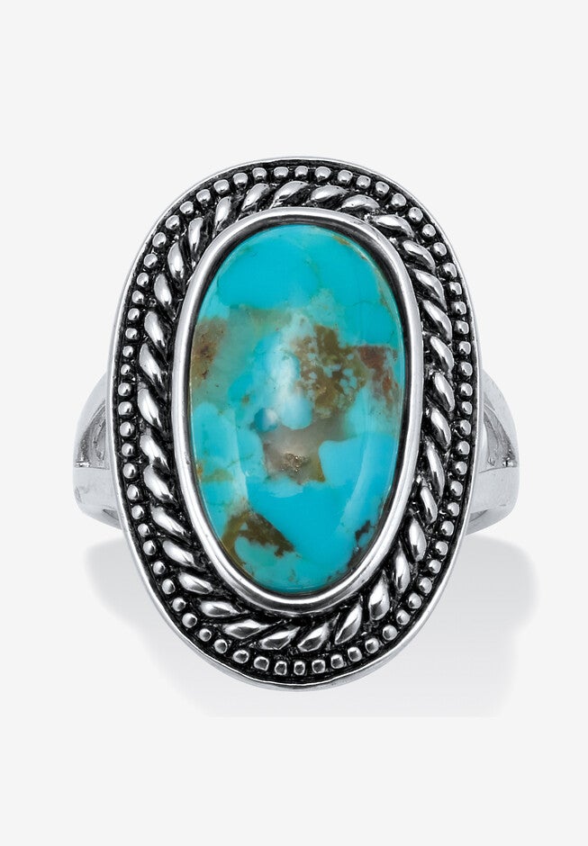 Genuine Blue Turquoise Sterling Silver Bohemian Style Cabochon Ring, BLUE, hi-res image number null