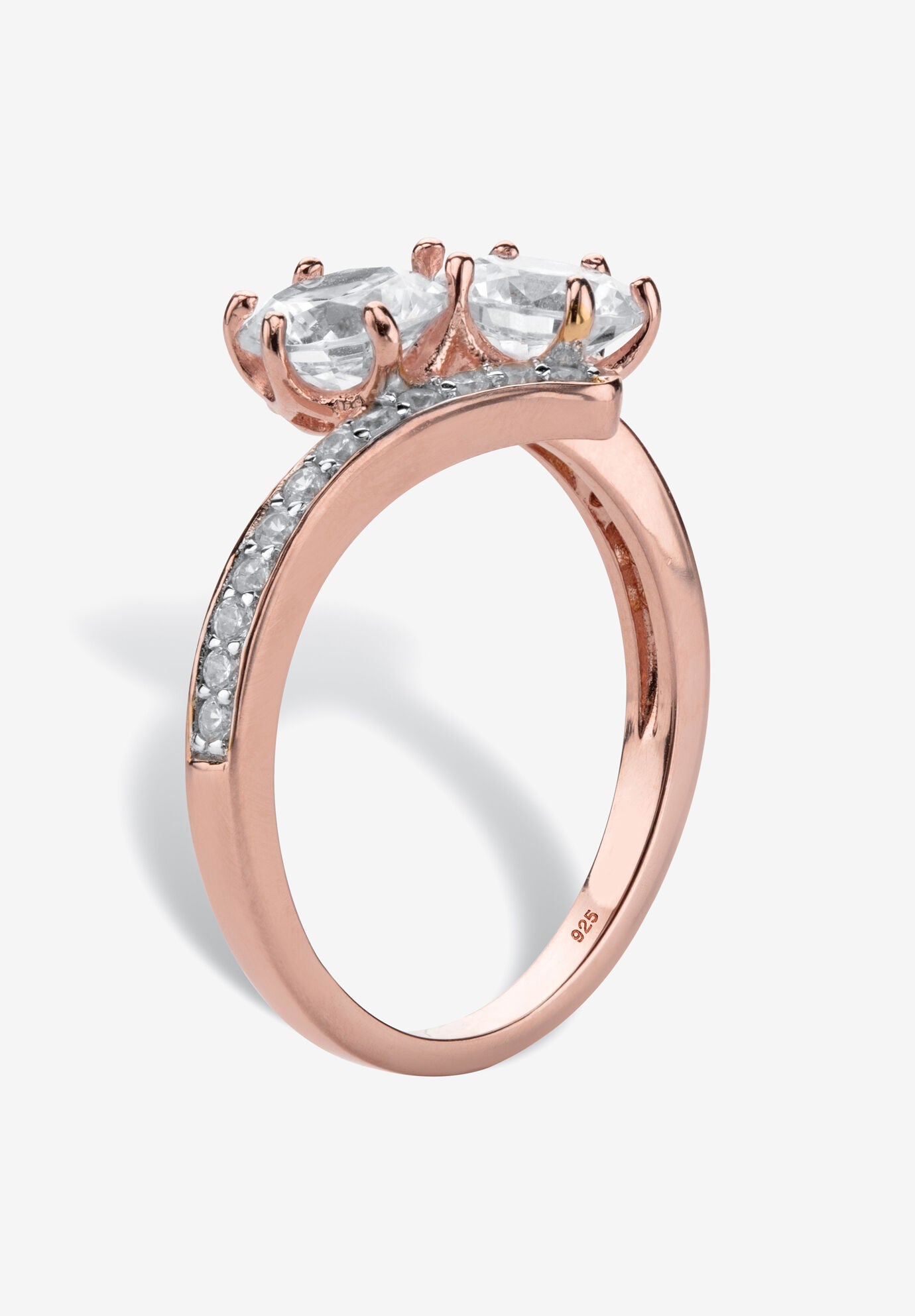 2.20 Cttw. Rose Gold-Plated .925 Silver Round Cubic Zirconia 2-Stone Bypass Ring, , on-hover image number 1