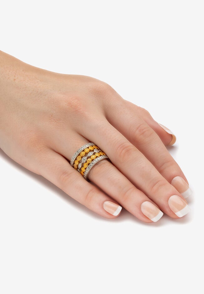 1/6 Cttw.Round Diamond Silver & Gold Plated Stackable Eternity Ring Set, , alternate image number null