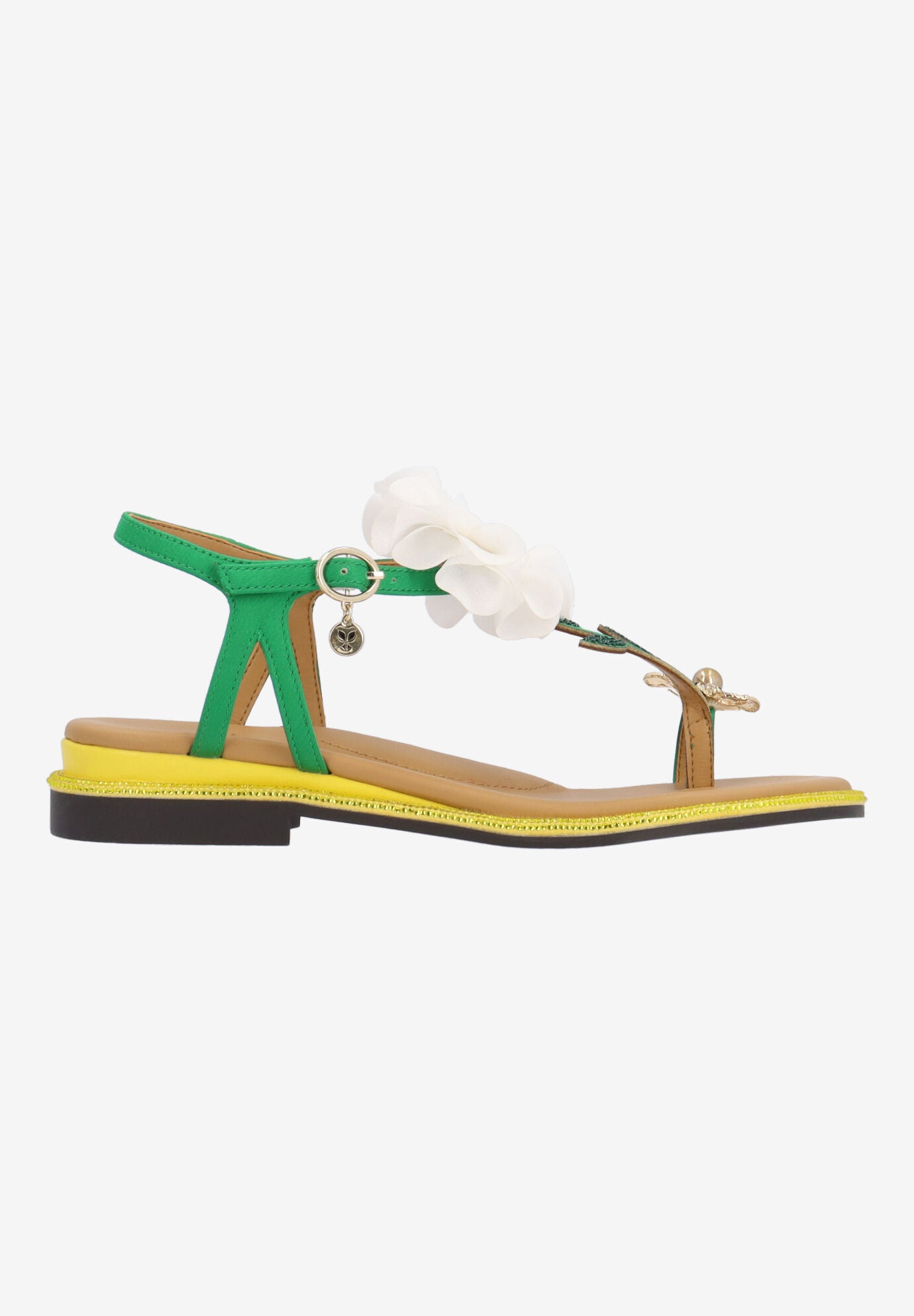 Dazee T-Strap Sandal, GREEN WHITE YELLOW, alternate image number 3