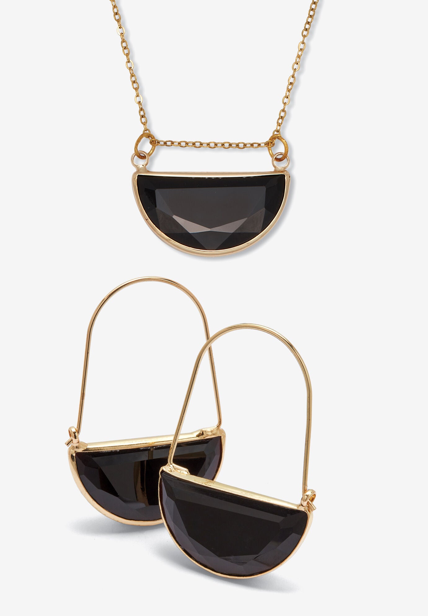 Black Crystal Goldtone Geometric Necklace And Earrings Set, BLACK, hi-res image number 0