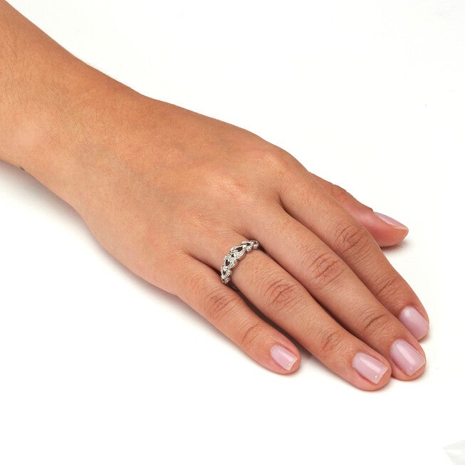 .039 TCW Diamond Heart Link Platinum Over Sterling Silver Ring, WHITE, alternate image number null