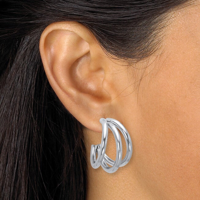 Stainless Steel Hoop Earrings, 2-Pair Set, SILVER, alternate image number null