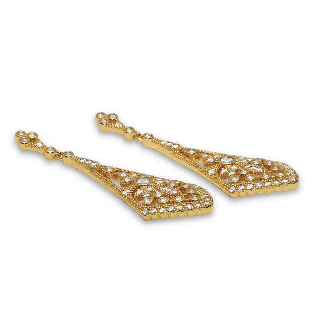 Round Crystal Goldtone Antiqued Drop Earrings, 50x15mm, WHITE, on-hover image number 1