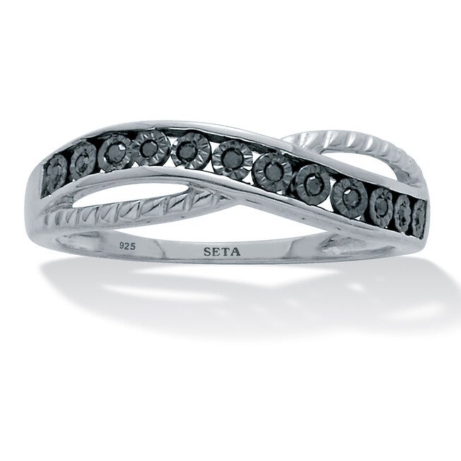 .06 TCW Black Diamond Sterling Silver Twisted Ring, BLACK, hi-res image number null