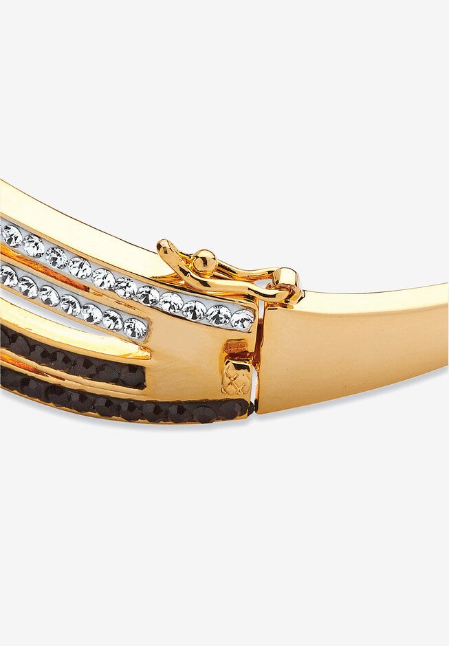 Black & White Crystal Bangle Bracelet Gold-Plated, , on-hover image number null