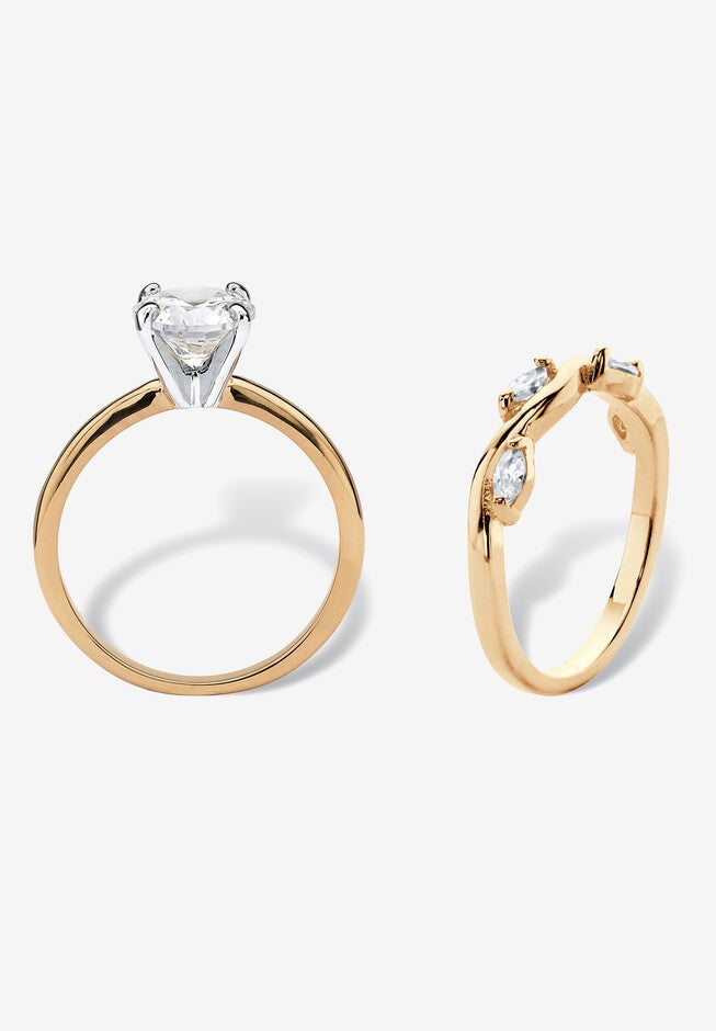 2.40 Cttw. 2-Piece Yellow Gold-Plated Round Cubic Zirconia Wedding Ring Set, , on-hover image number null