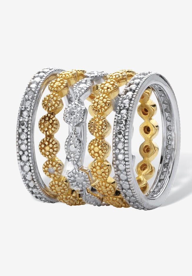 1/6 Cttw.Round Diamond Silver & Gold Plated Stackable Eternity Ring Set, , on-hover image number null