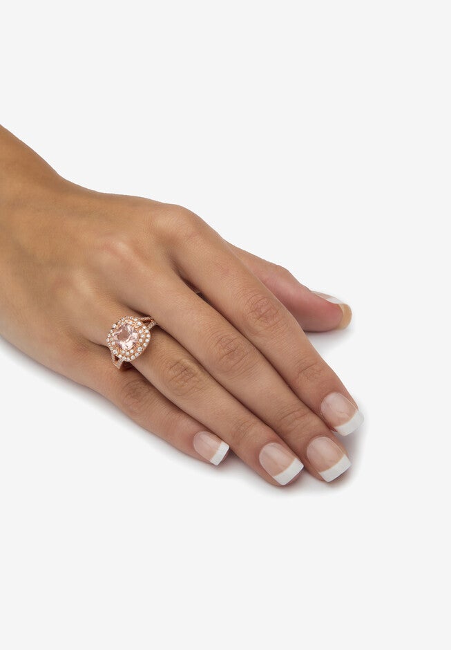 2.03 Tcw Simulated Pink Morganite And Cz Rose Gold-Plated Sterling Silver Ring, , alternate image number null