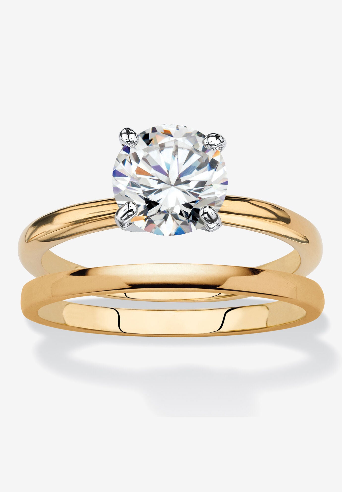 2 Cttw. Cubic Zirconia 18K Gold-Plated 2-Piece Solitaire Wedding Ring Set, GOLD, hi-res image number 0