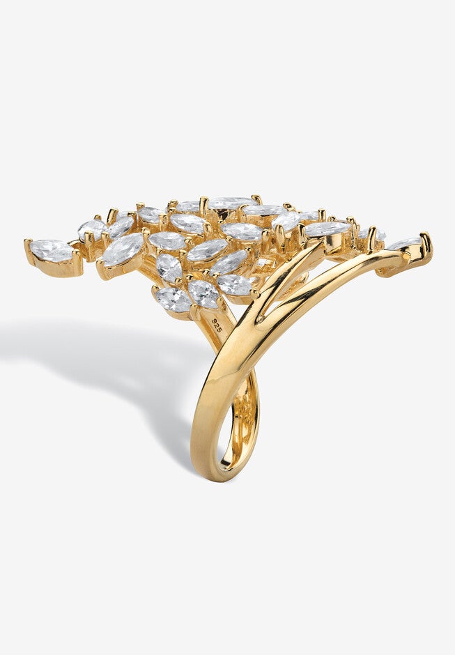 4.25 Cttw. 14K Gold-Plated Sterling Silver Marquise Cubic Zirconia Cluster Ring, , on-hover image number null