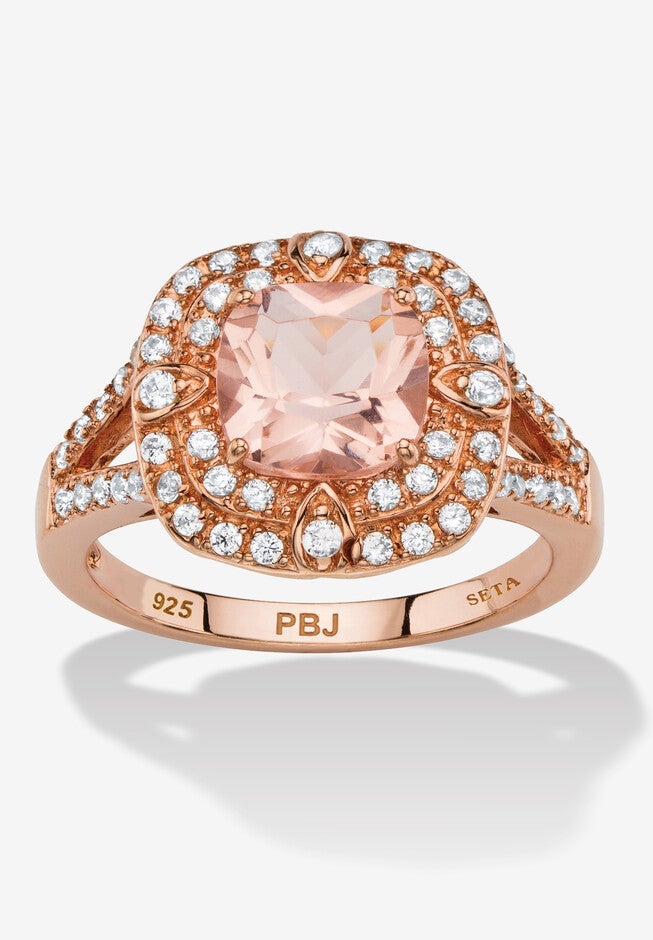 2.03 Tcw Simulated Pink Morganite And Cz Rose Gold-Plated Sterling Silver Ring, PINK, hi-res image number null