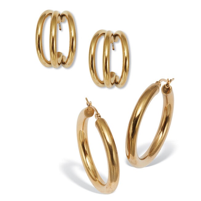 Yellow Gold Ion-Plated Stainless Steel Hoop Earring Set, GOLD, hi-res image number null