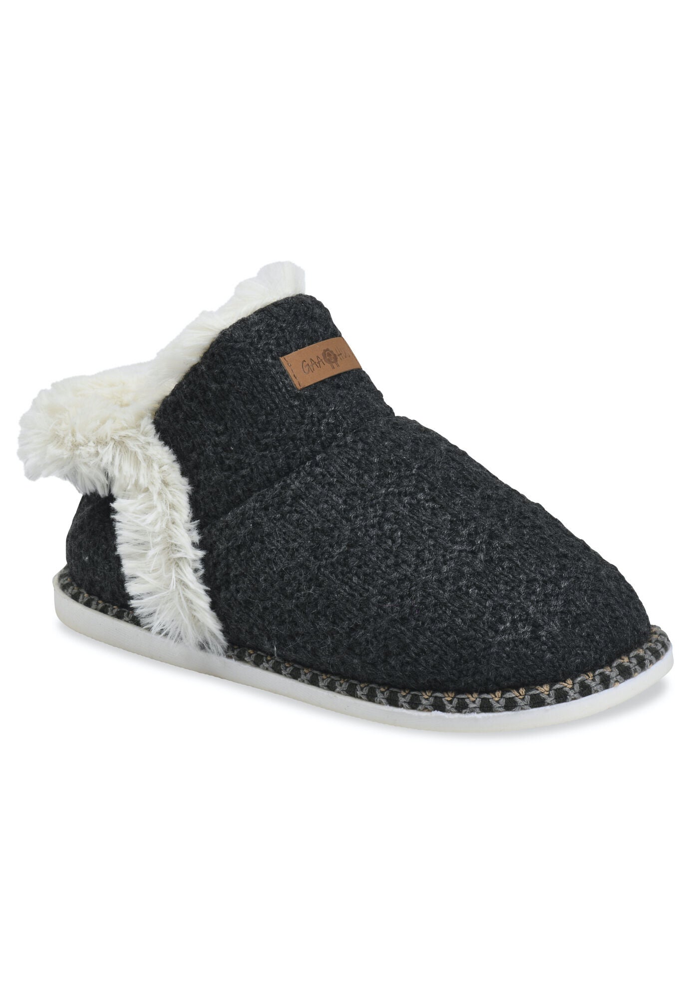 Textured Knit Ankleboot Slippers, CHARCOAL GREY, hi-res image number 0