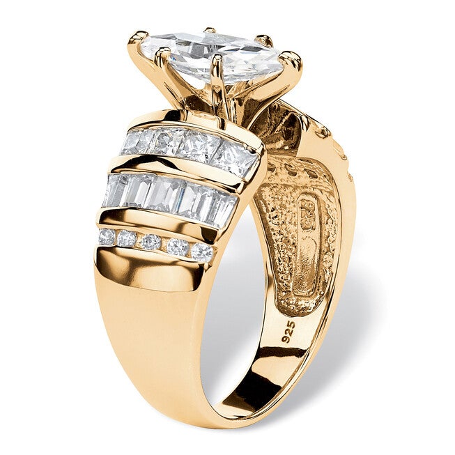 3.87 TCW Marquise-Cut Cubic Zirconia Ring in 14k Gold-plated Sterling Silver, WHITE, on-hover image number 1