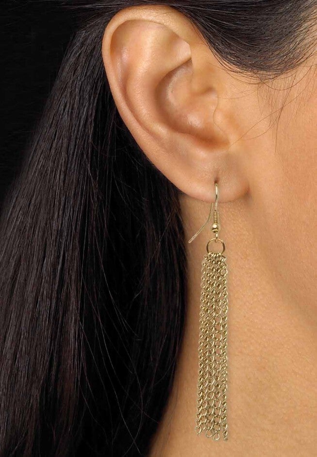 Gold Tone Waterfall 22 inches Necklace and Drop Earring Set, , alternate image number null