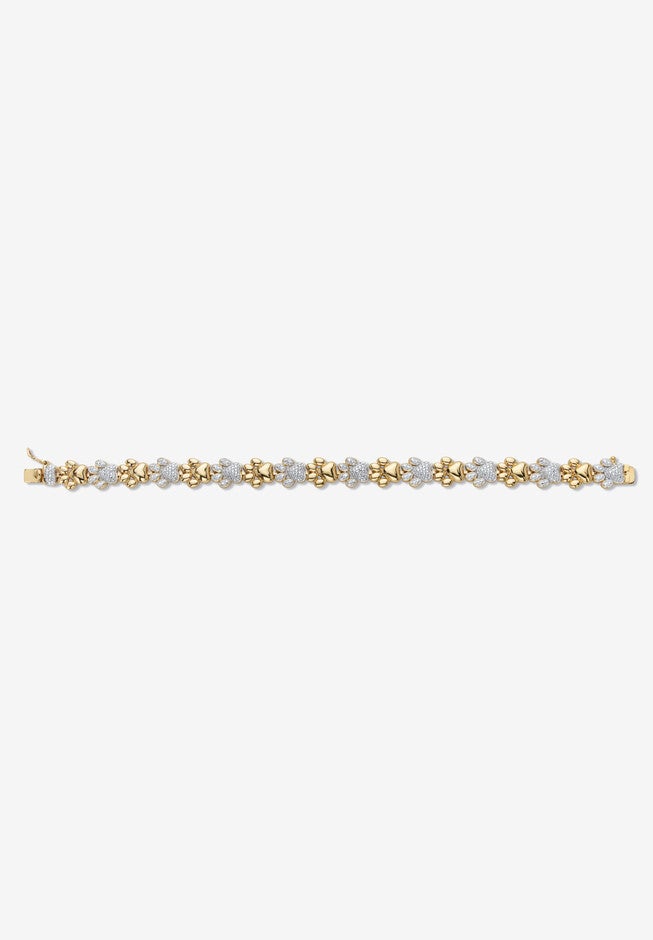 Diamond Accent 18K Gold-Plated Two-Tone Paw Print Bracelet 7.5 inches, , alternate image number null