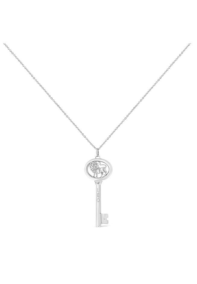 Sterling Silver Diamond Accent Leo Zodiac Key Pendant Necklace, , on-hover image number 1