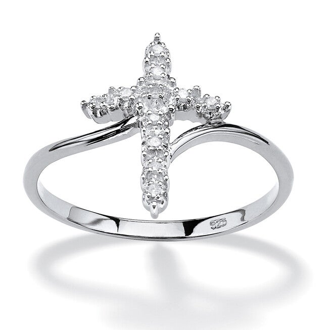 Platinum-plated Sterling Silver Diamond Accent Cross Ring, WHITE, hi-res image number null