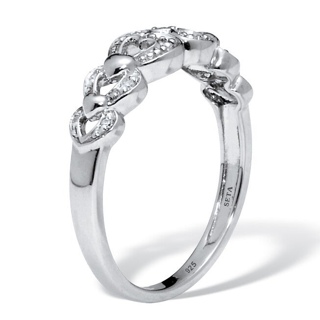 .039 TCW Diamond Heart Link Platinum Over Sterling Silver Ring, WHITE, on-hover image number null