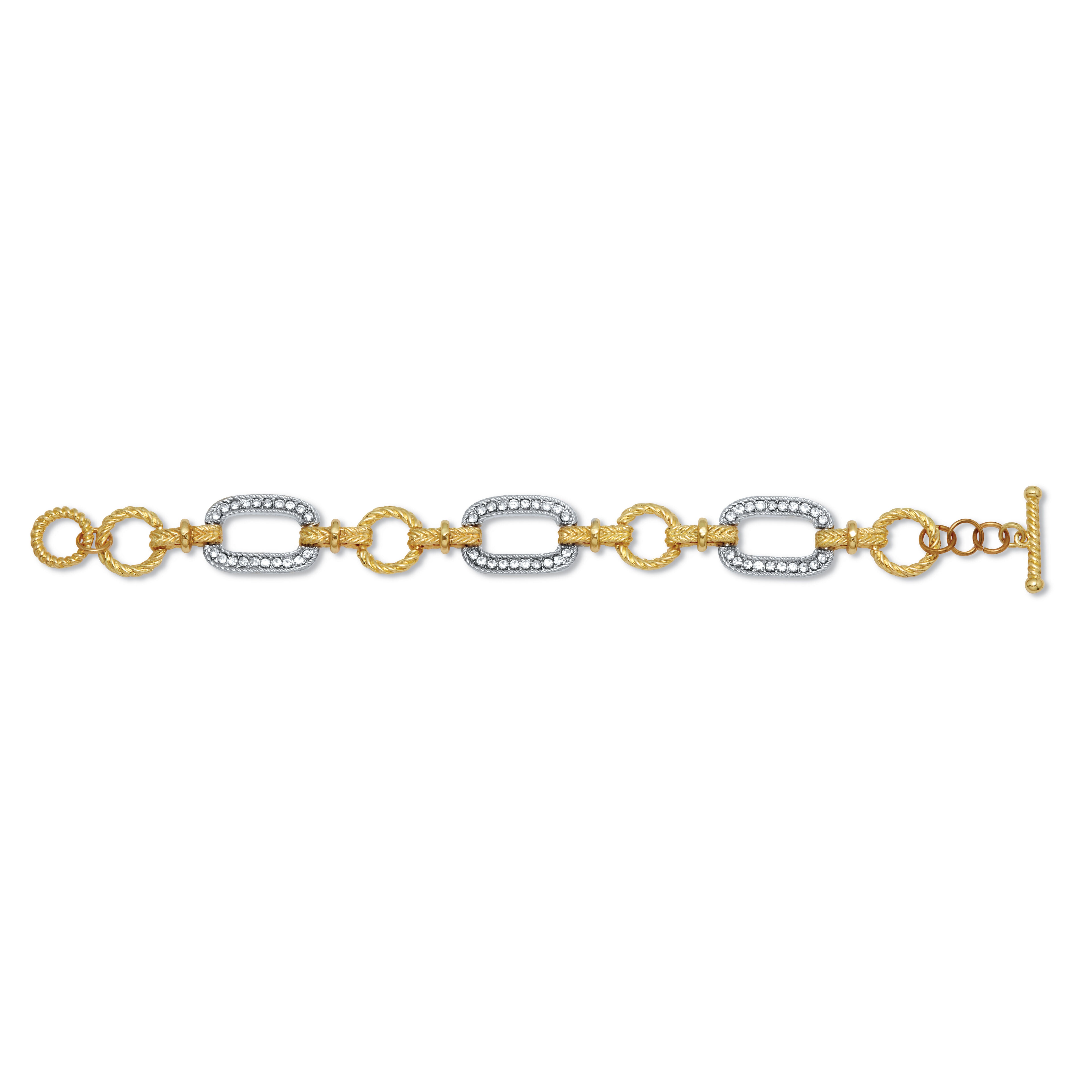 Crystal Yellow Goldtone Hammered Paperclip Link Bracelet 7.5-inch, WHITE, alternate image number 3