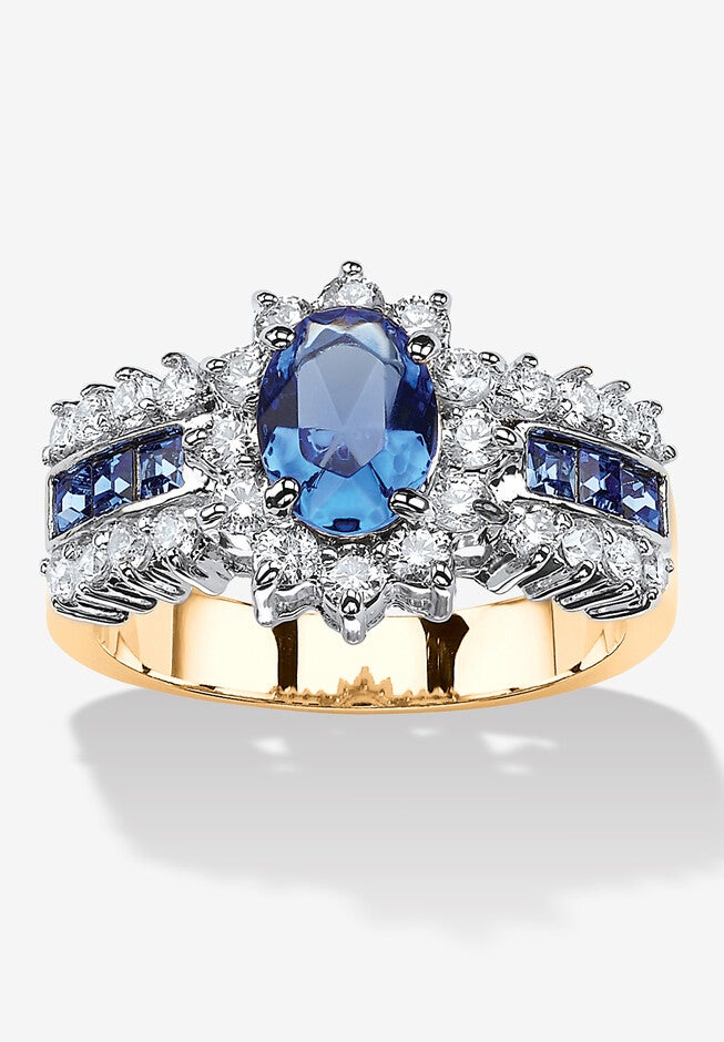 .82 Tcw Blue Crystal And Cz Gold-Plated Ring, GOLD, hi-res image number 0