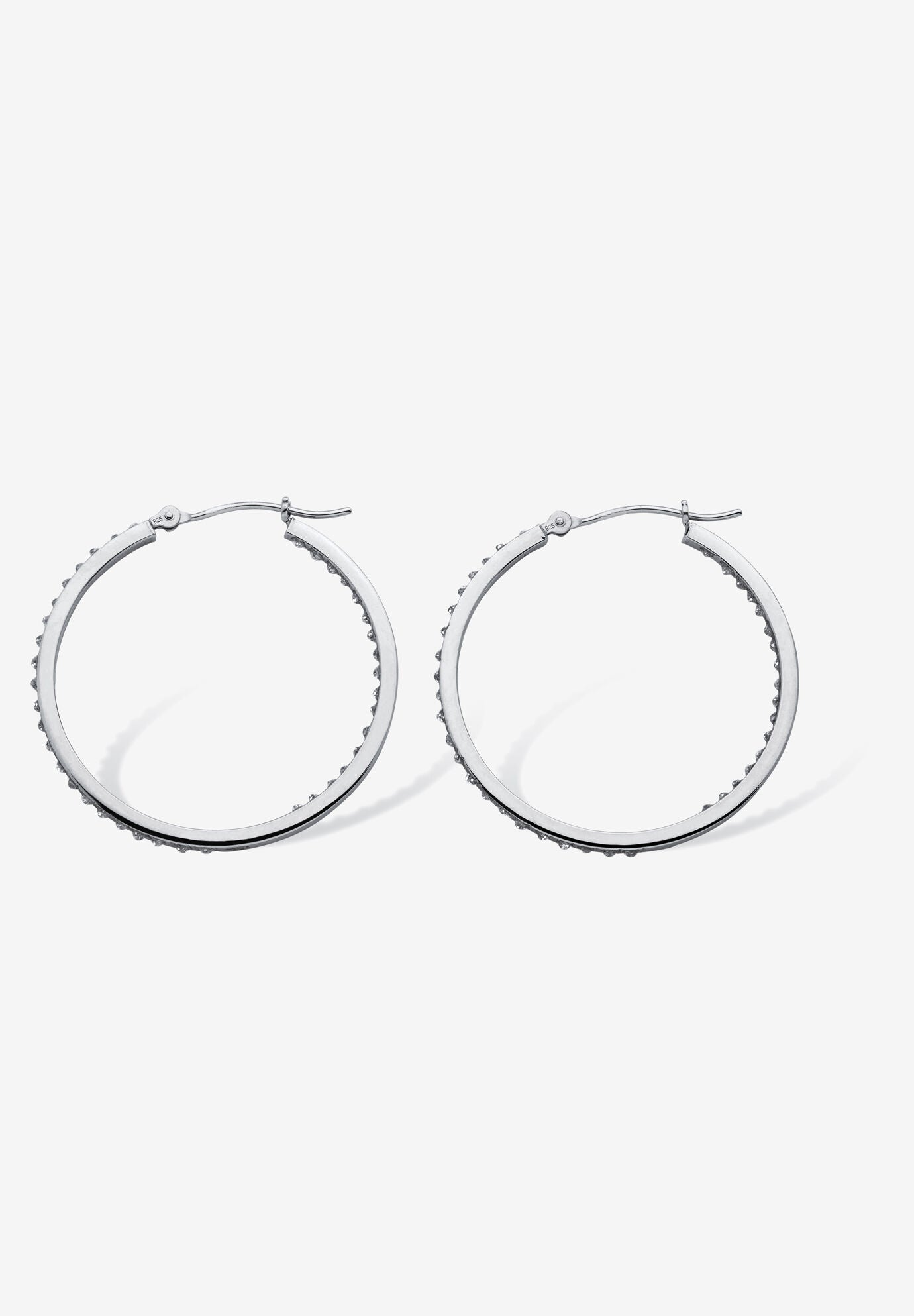 Platinum & Sterling Silver Hoop Earrings with Diamond Accent, , on-hover image number 1