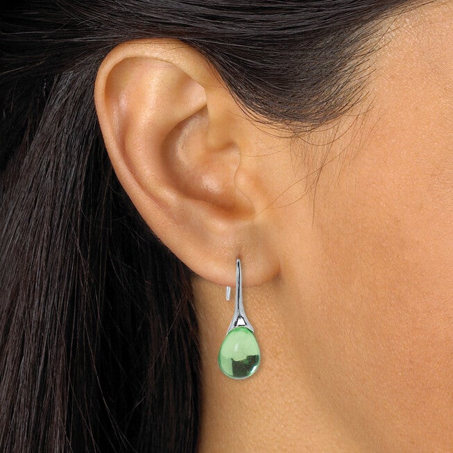 Pear Shaped Colorful Crystal Silvertone Drop Earrings, 3-Pair Set, BLUE, alternate image number null