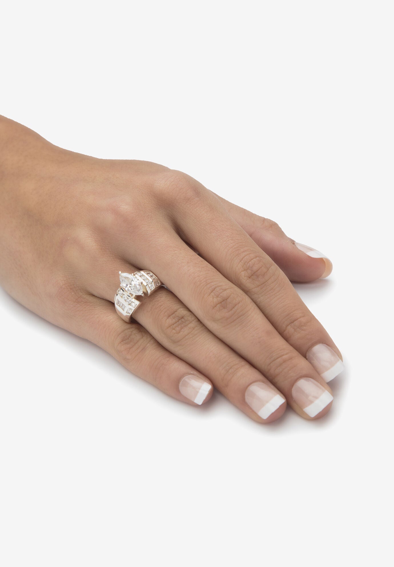 3.17 Cttw. Platinum-Plated Sterling Silver Marquise-Cut Cubic Zirconia Engagement Ring, , alternate image number 2