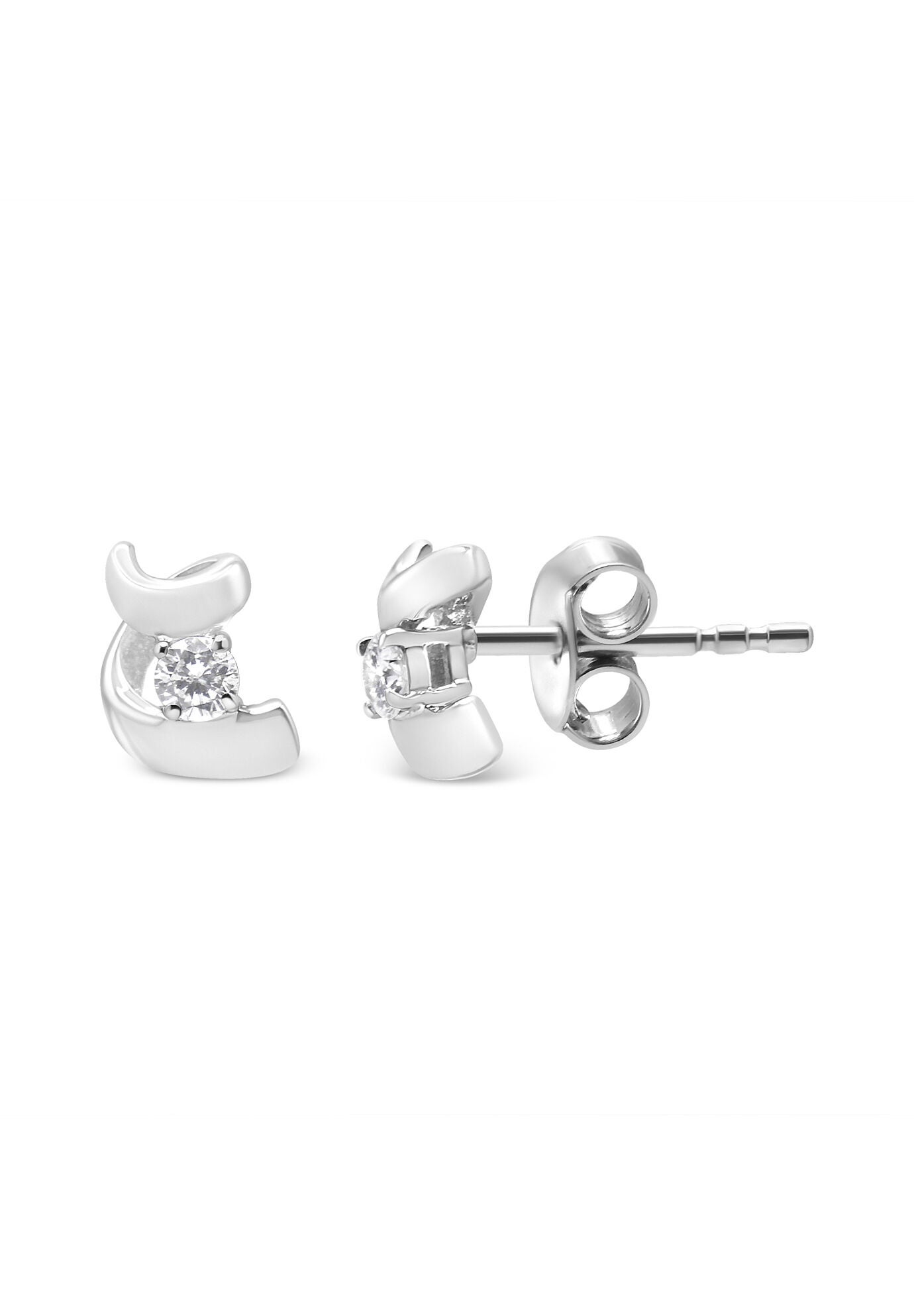 White Gold Round Brilliantcut Diamond Espira Swirls Solitaire Push Back Stud Earrings, , alternate image number 2
