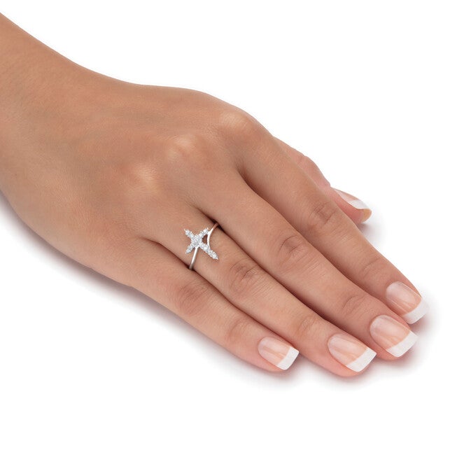 Platinum-plated Sterling Silver Diamond Accent Cross Ring, WHITE, alternate image number null