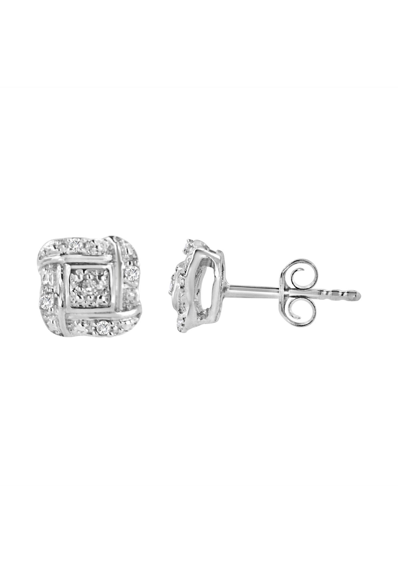 Sterling Silver Roundcut Diamond Accent Swirl Square Knot Stud Earrings, , alternate image number 2