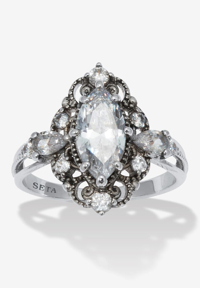 2.72 Tcw Marquise Cut Cubic Zirconia Platinum-Plated Ring, PLATINUM, hi-res image number null