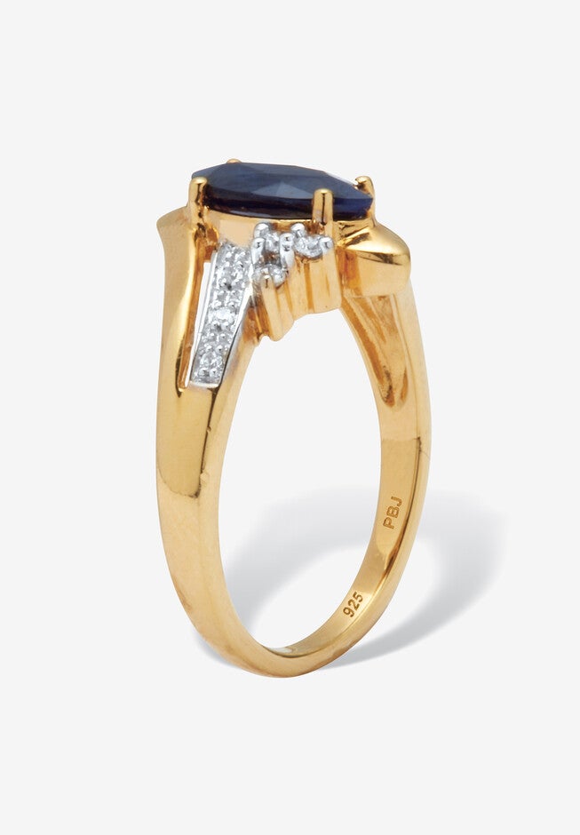 Marquise Cut Midnight Blue Sapphire And Cz 18K Gold-Plated Sterling Silver Ring, , on-hover image number null