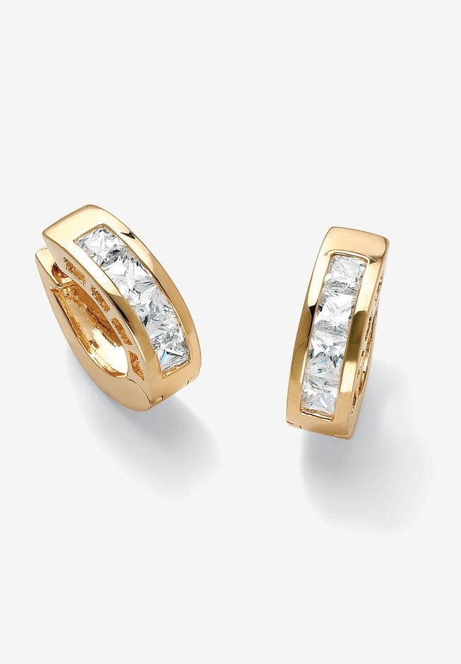 2.96 Tcw Princess-Cut Cubic Zirconia Huggie-Hoop Earrings Gold-Plated, GOLD, hi-res image number null