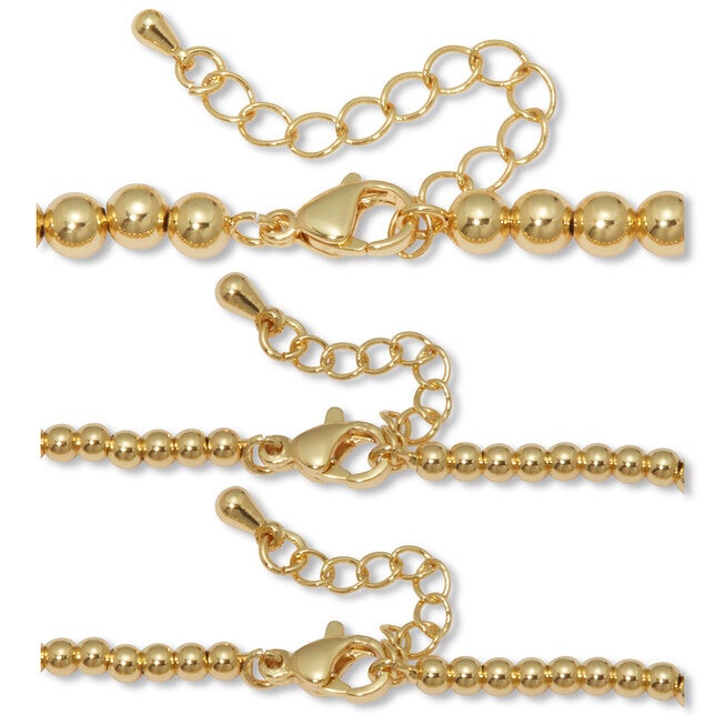 Goldtone Ball Bead Bracelets 7-inch length plus 2-inch extension, 3-Piece Set, GOLD, on-hover image number null