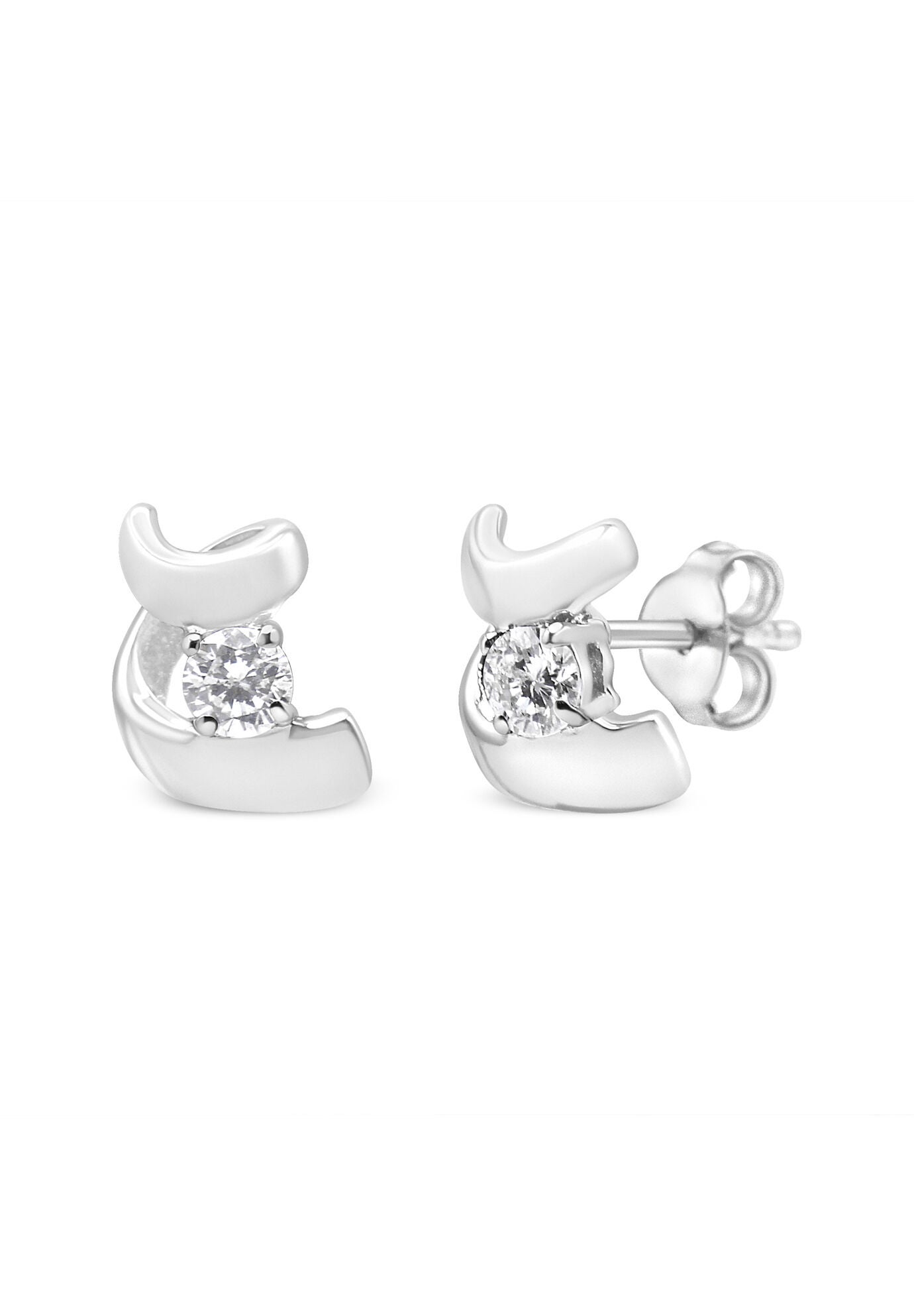 White Gold Round Brilliantcut Diamond Espira Swirls Solitaire Push Back Stud Earrings, WHITE, hi-res image number 0