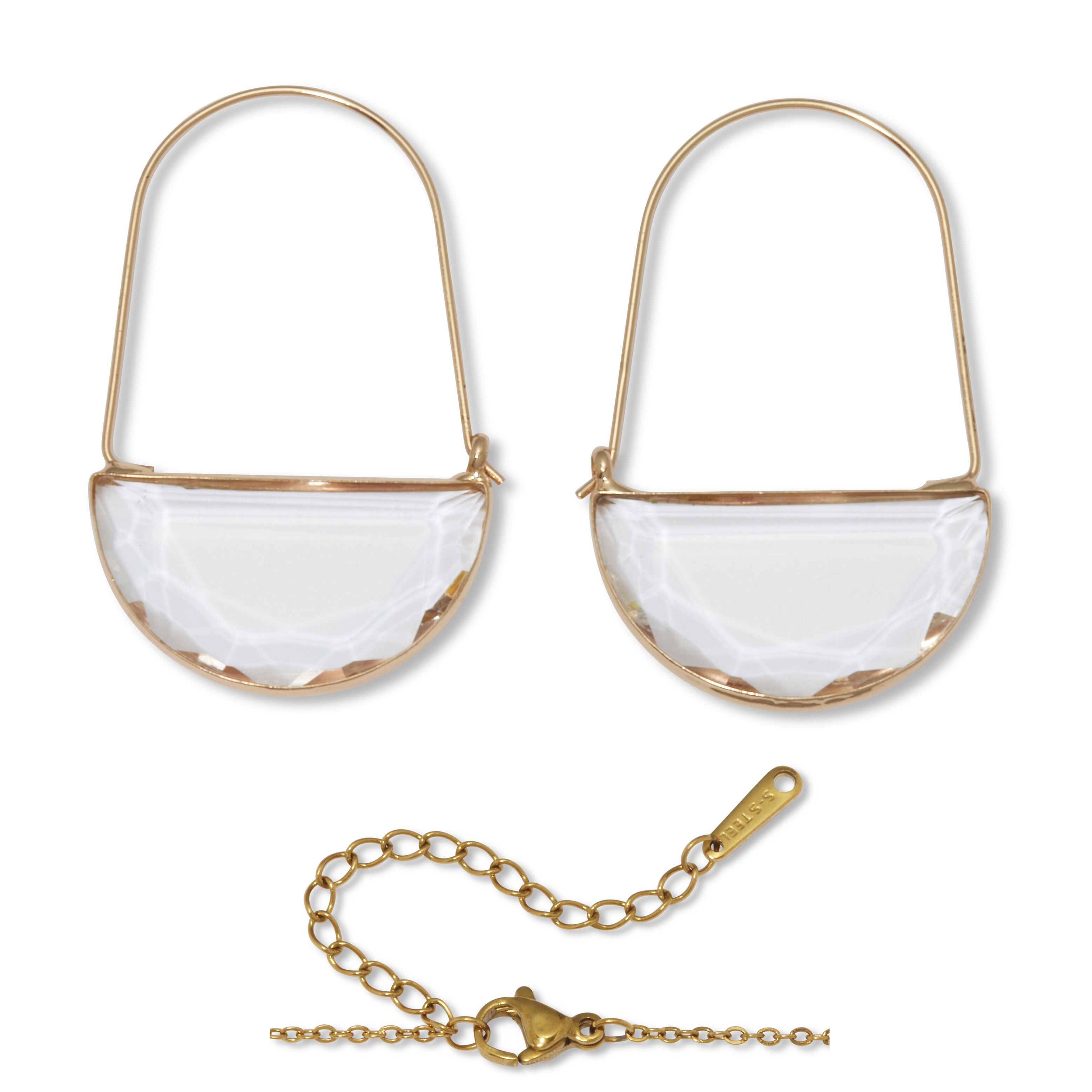 Crystal Half Moon Goldtone Jewelry Set, WHITE, on-hover image number 1