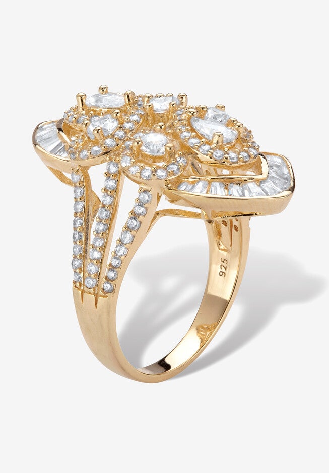 2.30 Cttw. 14K Gold-Plated Sterling Silver Pear-Cut Cubic Zirconia Cocktail Ring, , on-hover image number null